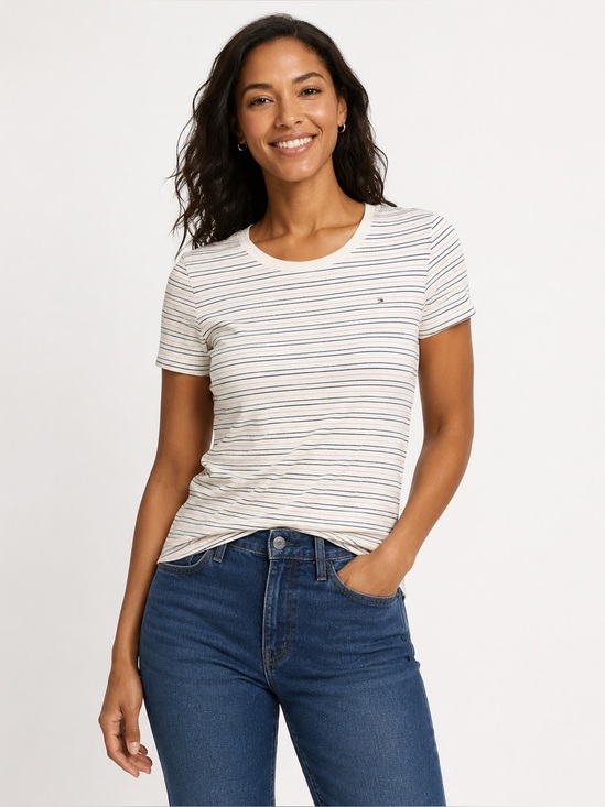 Tommy Hilfiger Tops - Tommy Hilfiger Cream Fitted Short Sleeve Tee Size Small NEW